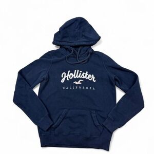 Navy blue Hollister Co. hoodie with white logo. womens XS